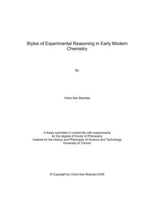 Styles of Experimental Reasoning in Early Modern Chemistry