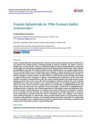 Female Infanticide in 19Th-Century India: a Genocide?