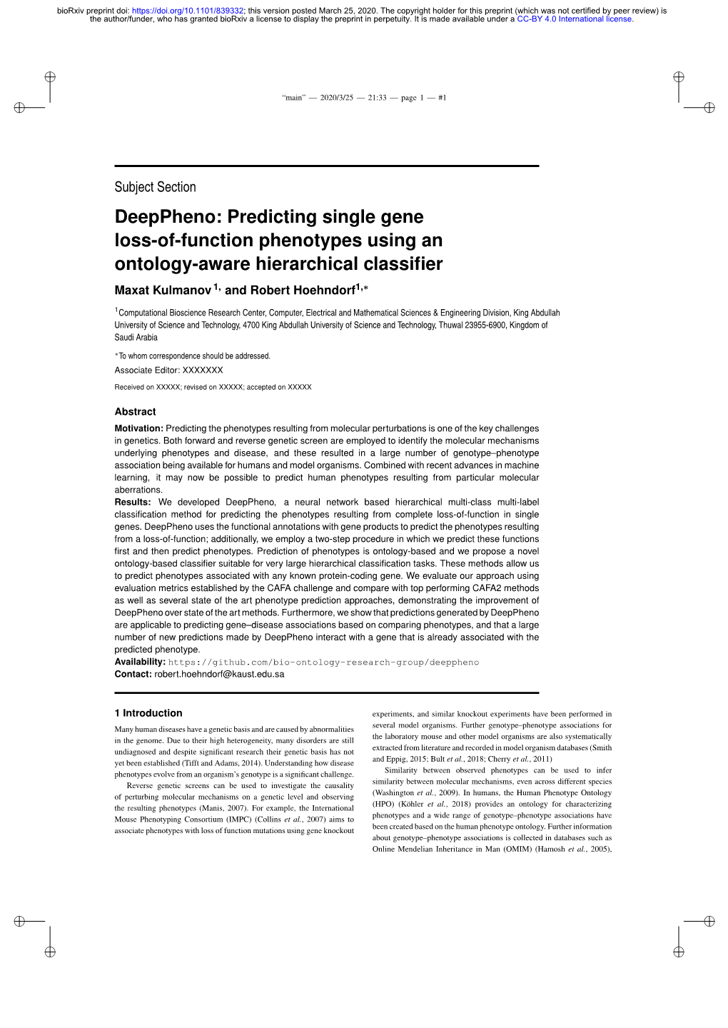 Deeppheno: Predicting Single Gene Loss-Of-Function Phenotypes Using an Ontology-Aware Hierarchical Classiﬁer Maxat Kulmanov 1, and Robert Hoehndorf1,∗