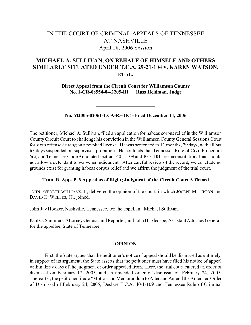IN the COURT of CRIMINAL APPEALS of TENNESSEE at NASHVILLE April 18, 2006 Session
