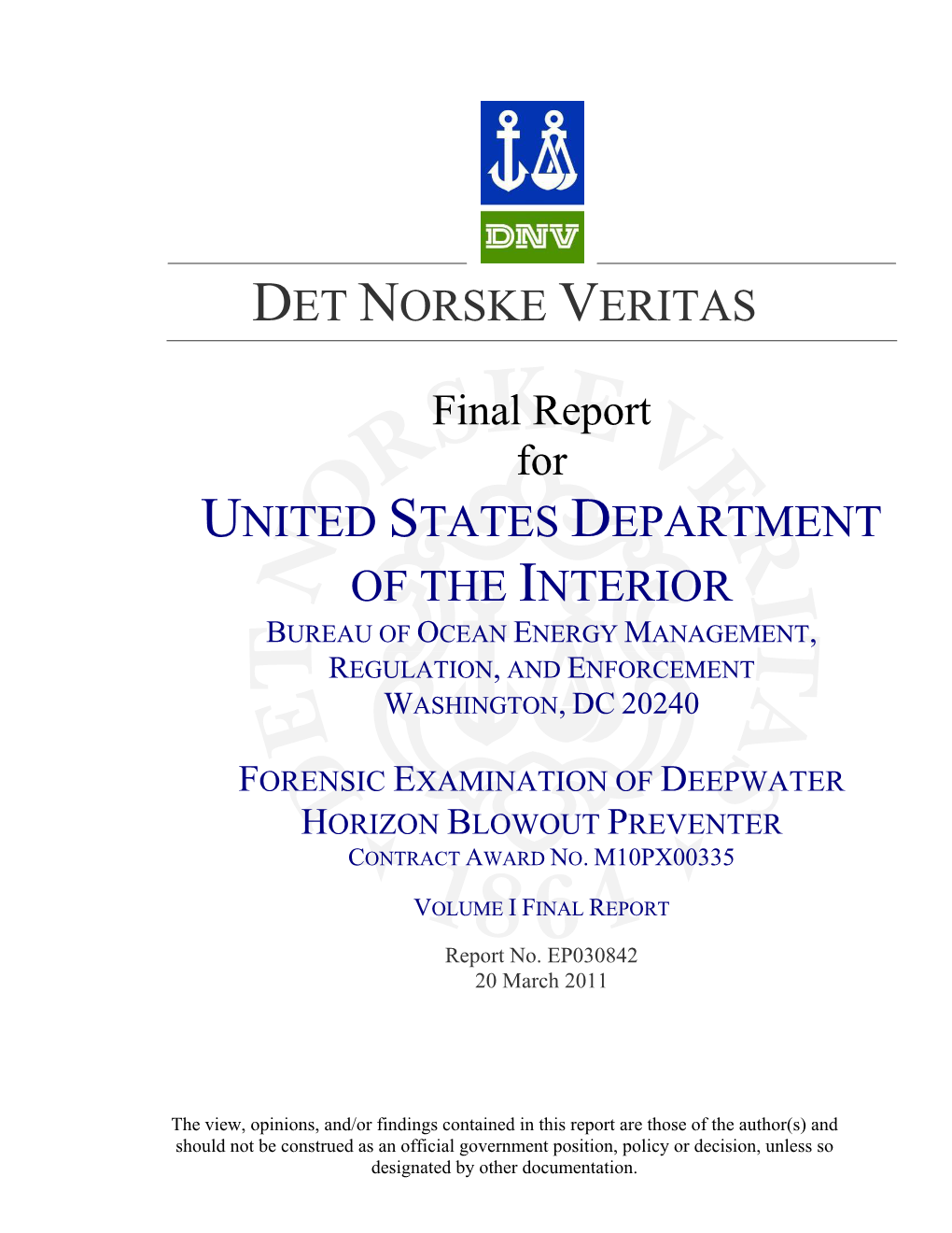 Det Norske Veritas United States Department of The