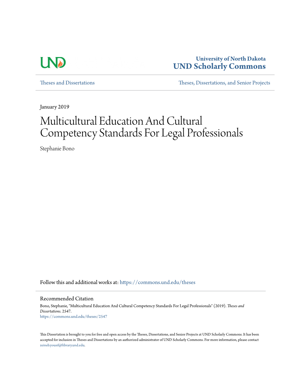 Multicultural Education and Cultural Competency Standards for Legal Professionals Stephanie Bono