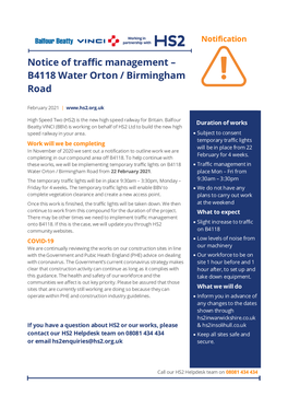 Notice of Traffic Management – B4118 Water Orton / Birmingham Road