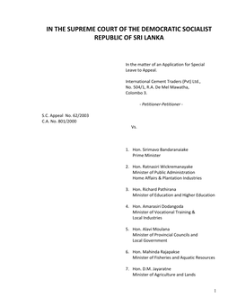 In the Supreme Court of the Democratic Socialist Republic of Sri Lanka