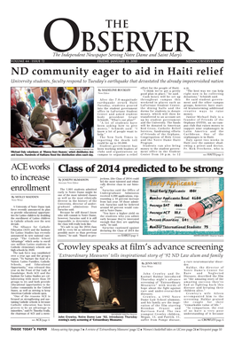 ND Community Eager to Aid in Haiti Relief Class of 2014 Predicted to Be