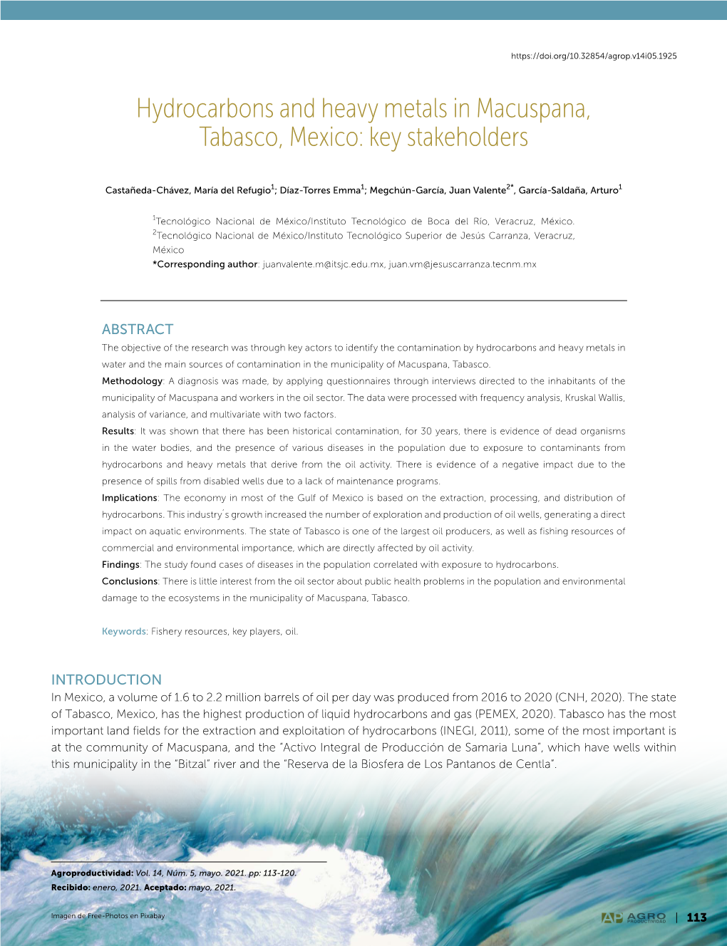 Hydrocarbons and Heavy Metals in Macuspana, Tabasco, Mexico: Key Stakeholders