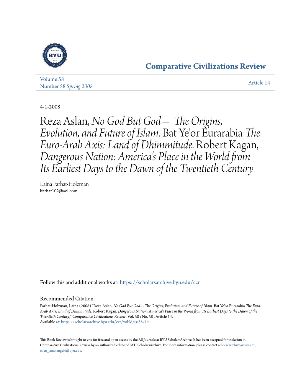 Reza Aslan, No God but God—The Origins, Evolution, and Future of Islam