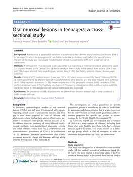 Oral Mucosal Lesions in Teenagers: a Cross-Sectional Study