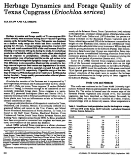 Herbage Dynamics and Forage Quality of Texas Cupgrass (Eriochloa Sericea)