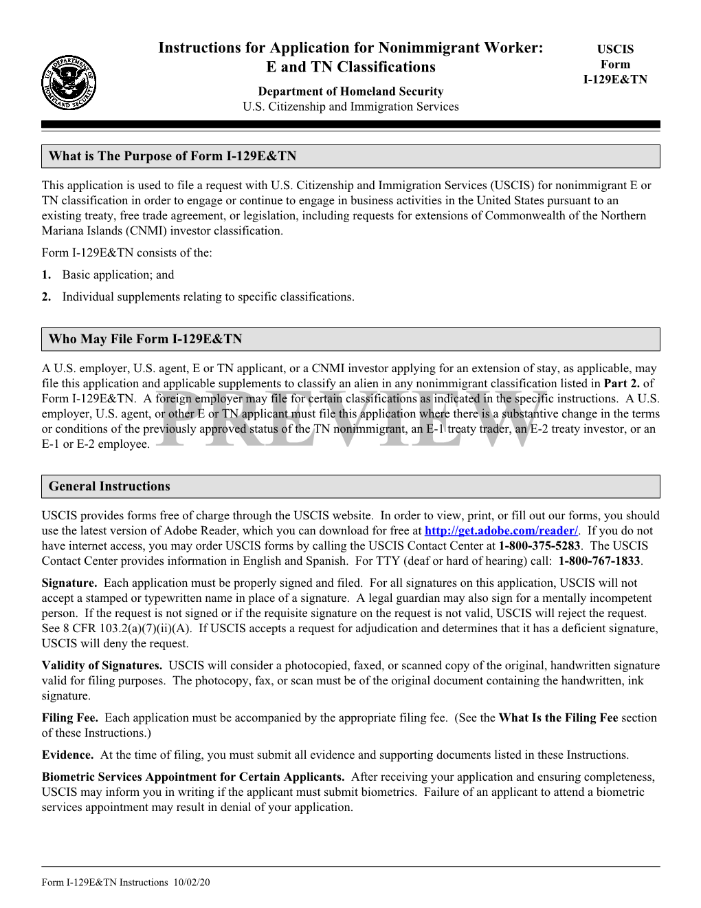 I-129E&TN, Application for Nonimmigrant Worker