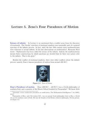 Lecture 5. Zeno's Four Paradoxes of Motion