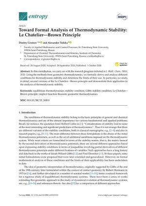 Toward Formal Analysis of Thermodynamic Stability: Le Chatelier—Brown Principle