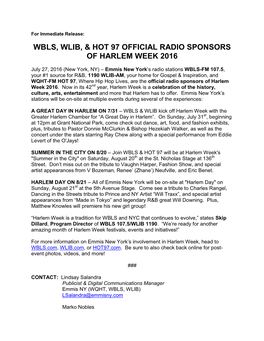 Wbls, Wlib, & Hot 97 Official Radio Sponsors of Harlem