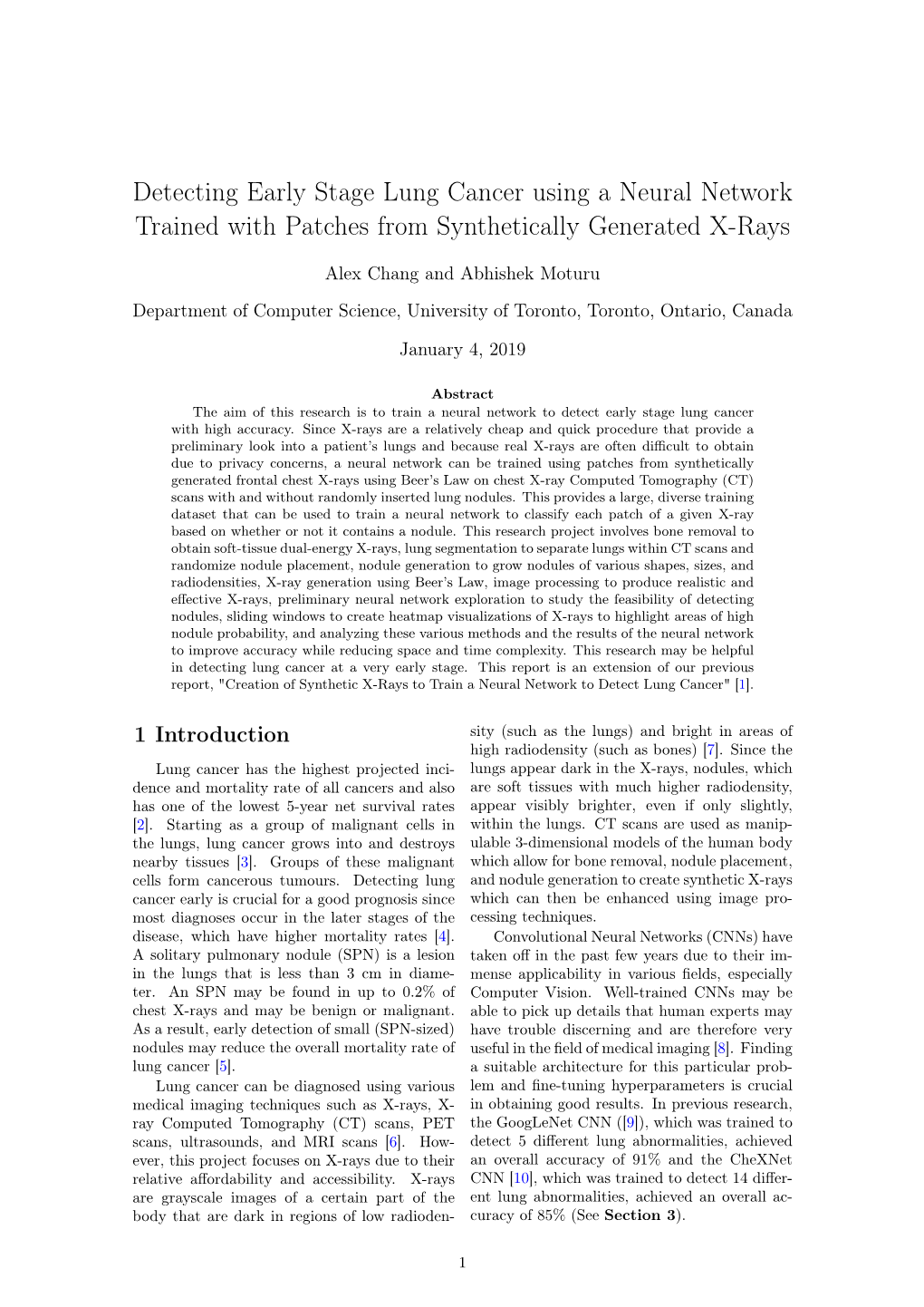 Detecting Early Stage Lung Cancer Using a Neural Network Trained with Patches from Synthetically Generated X-Rays