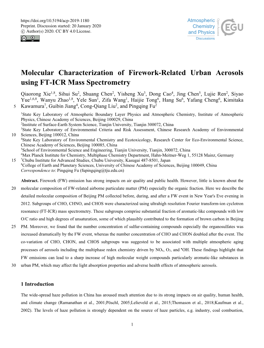 Molecular Characterization of Firework-Related Urban Aerosols Using FT-ICR Mass Spectrometry