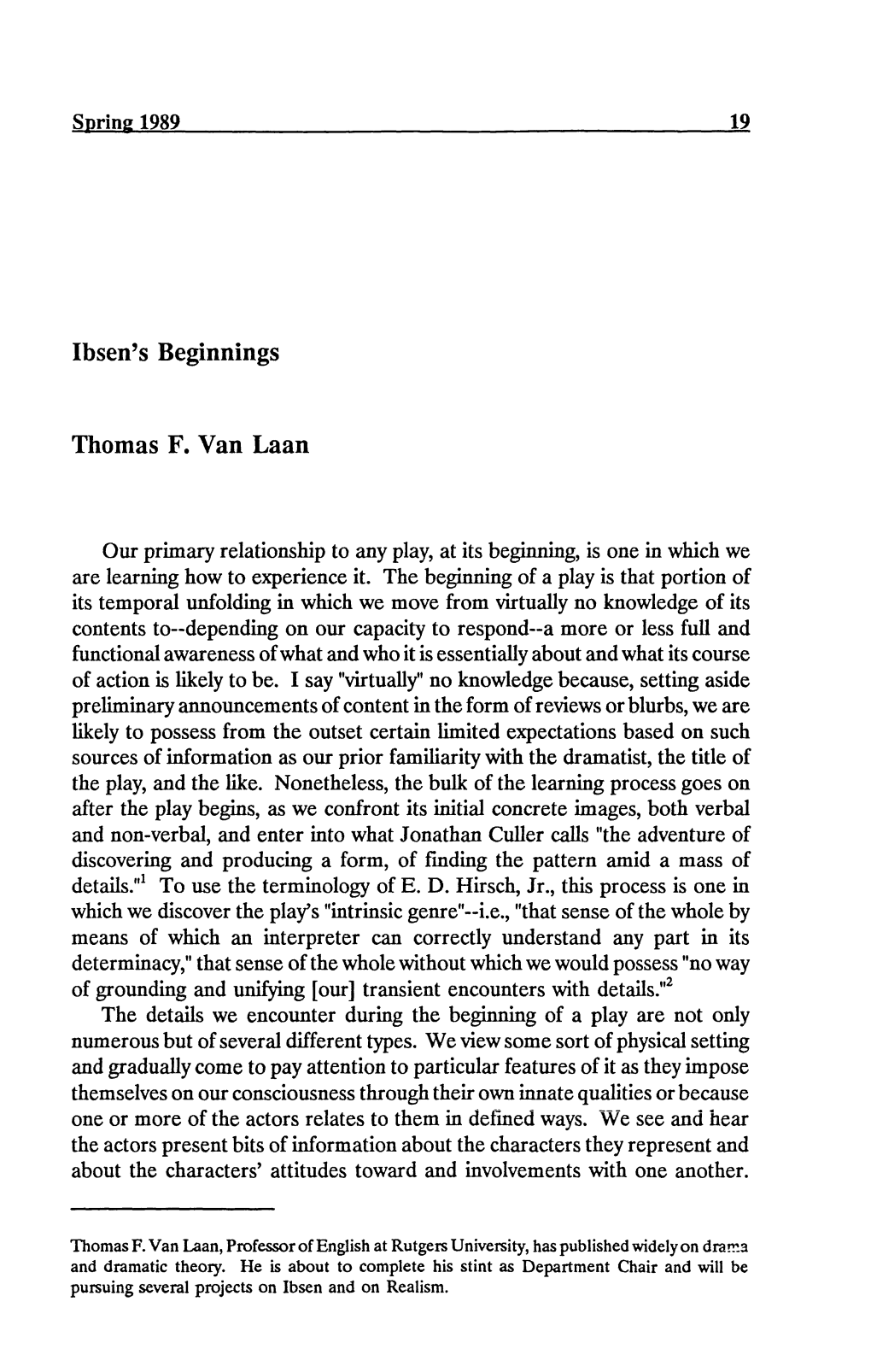Ibsen's Beginnings Thomas F. Van Laan