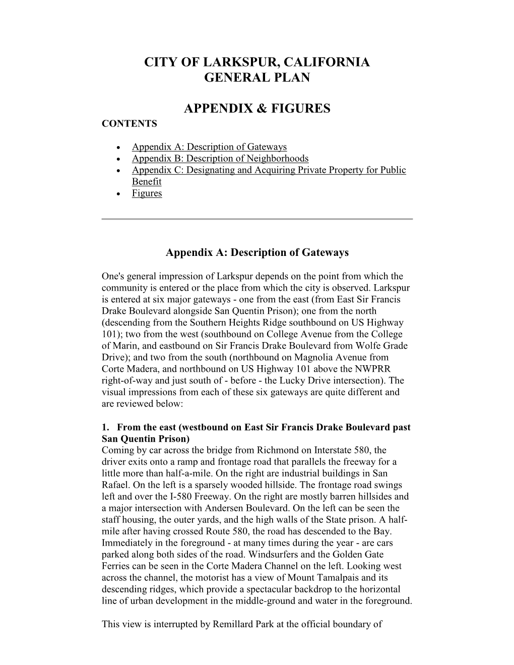 City of Larkspur, California General Plan Appendix