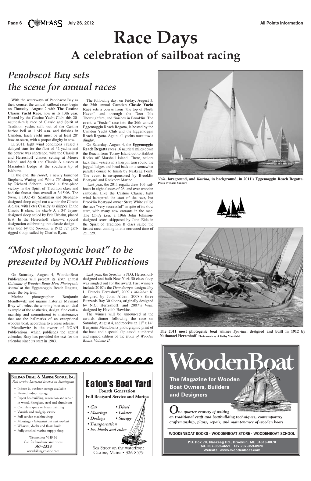 Race Days a Celebration of Sailboat Racing Penobscot Bay Sets the Scene for Annual Races