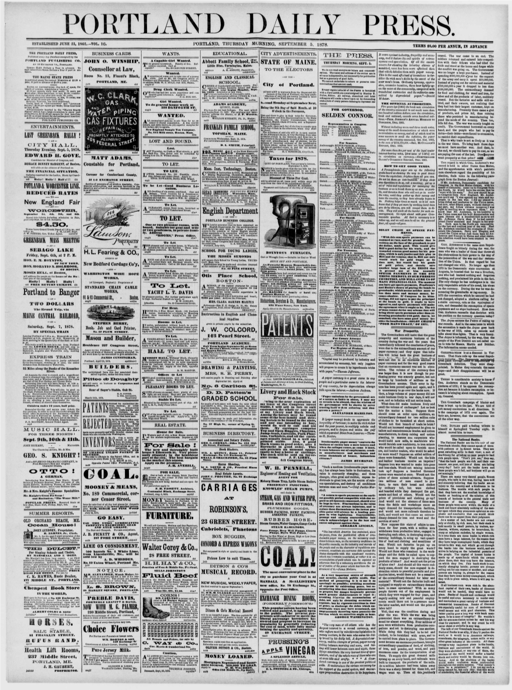 Portland Daily Press: September 5, 1878