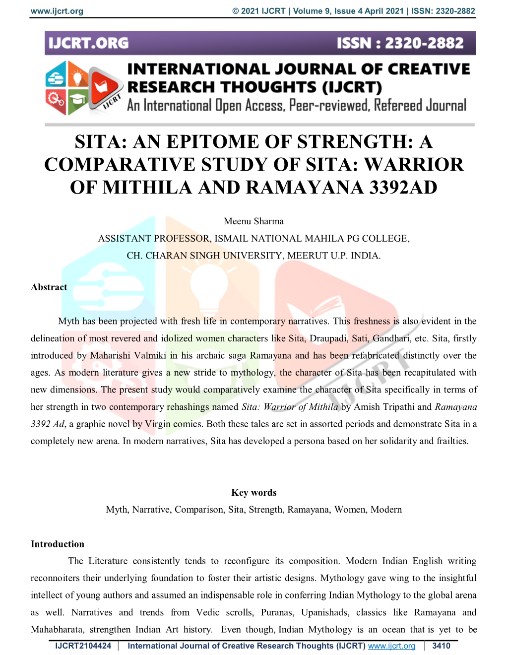 A Comparative Study of Sita: Warrior of Mithila and Ramayana 3392Ad
