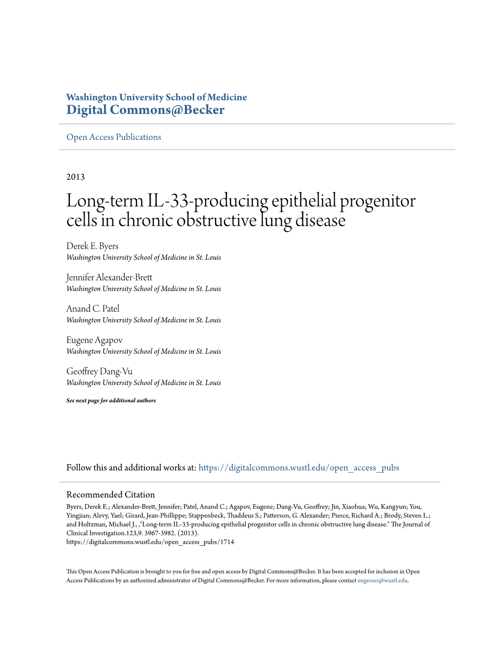 Long-Term IL-33-Producing Epithelial Progenitor Cells in Chronic Obstructive Lung Disease Derek E