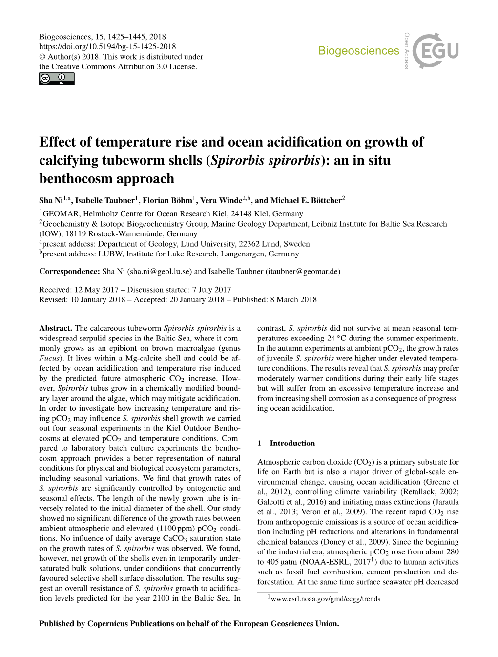 Effect of Temperature Rise and Ocean Acidification On