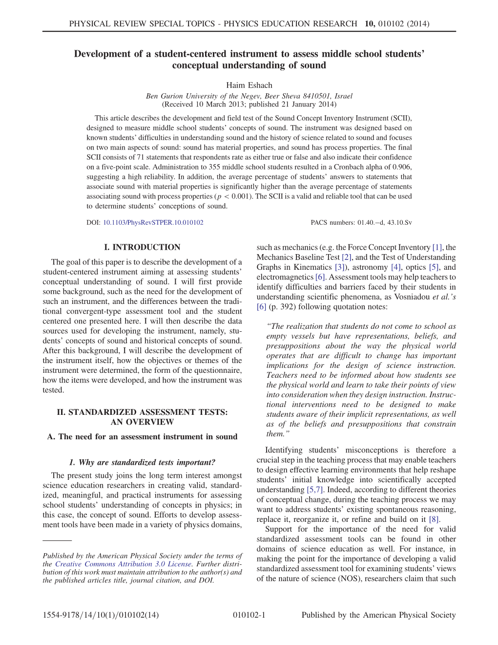 Development of a Student-Centered Instrument to Assess Middle School Students' Conceptual Understanding of Sound