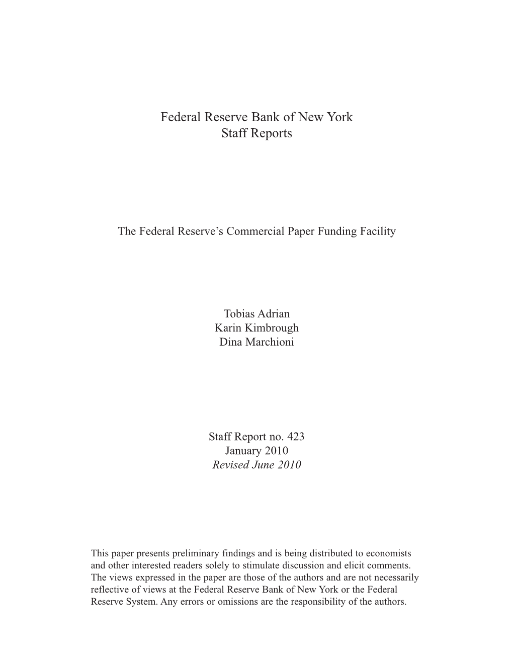 The Federal Reserve's Commercial Paper Funding Facility