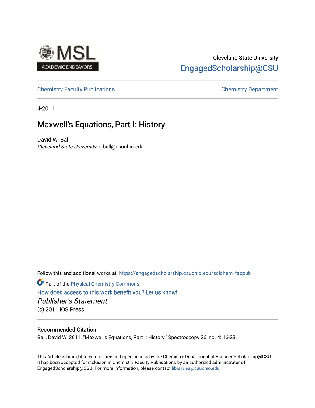 Maxwell's Equations, Part I: History