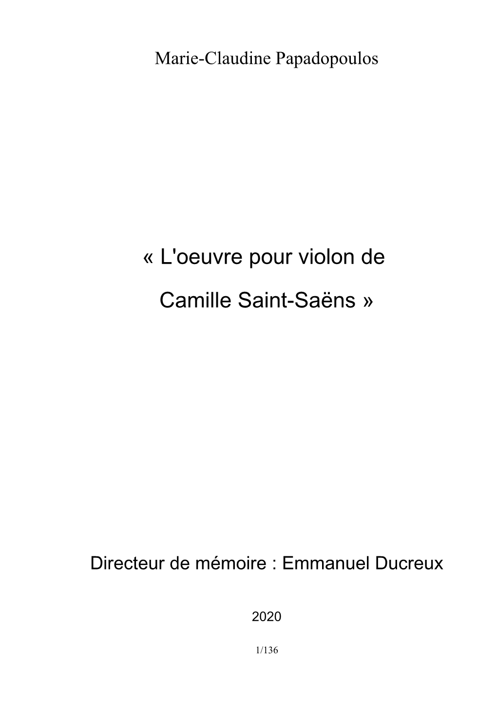 « L'oeuvre Pour Violon De Camille Saint-Saëns »