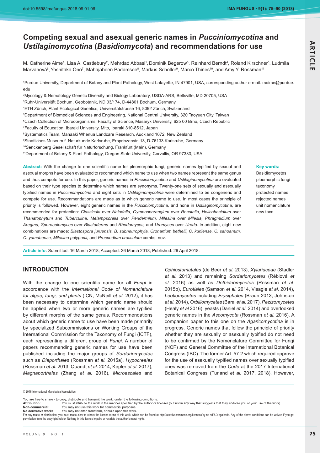 AR TICLE Competing Sexual and Asexual Generic Names In