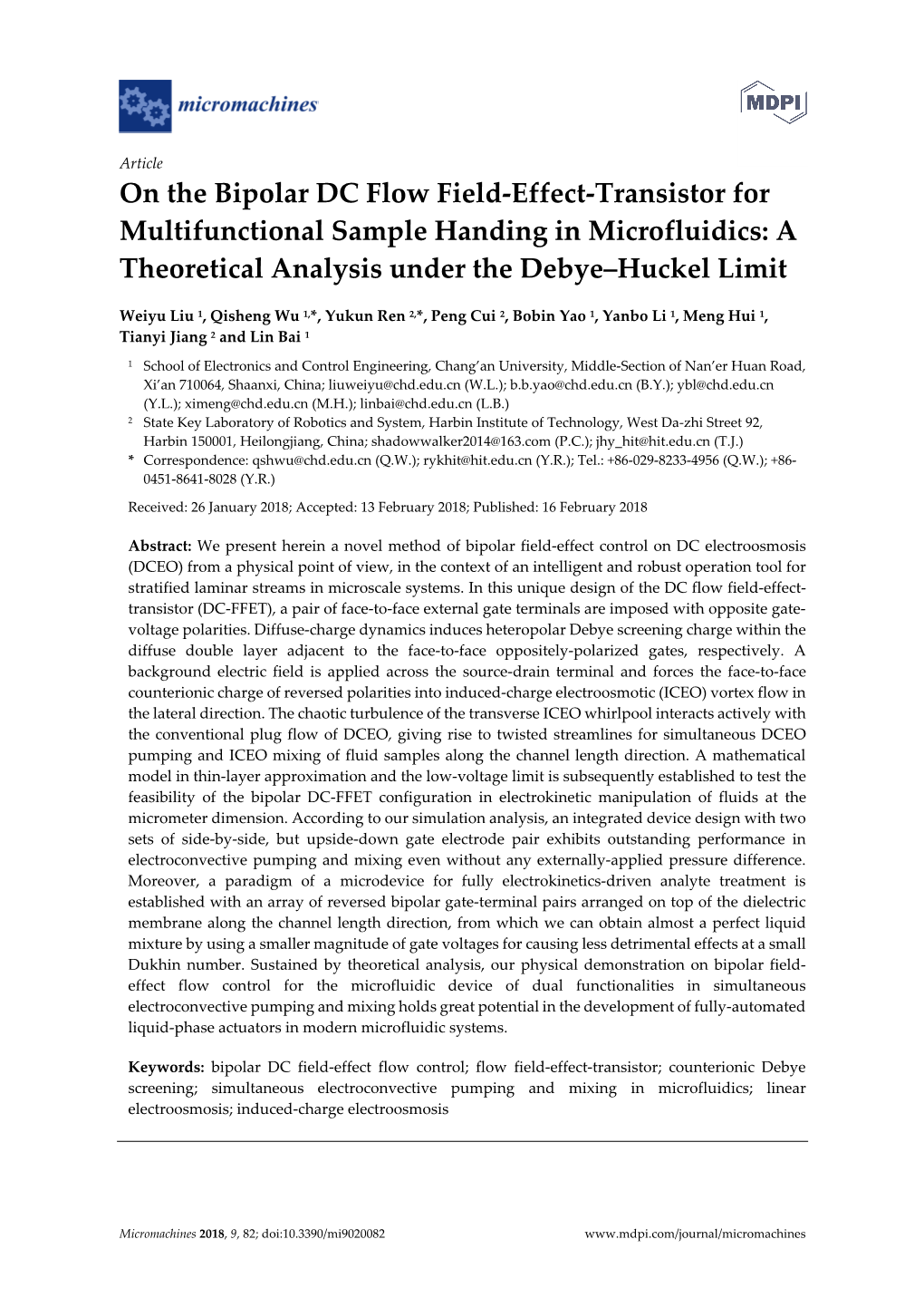 A Theoretical Analysis Under the Debye–Huckel Limit