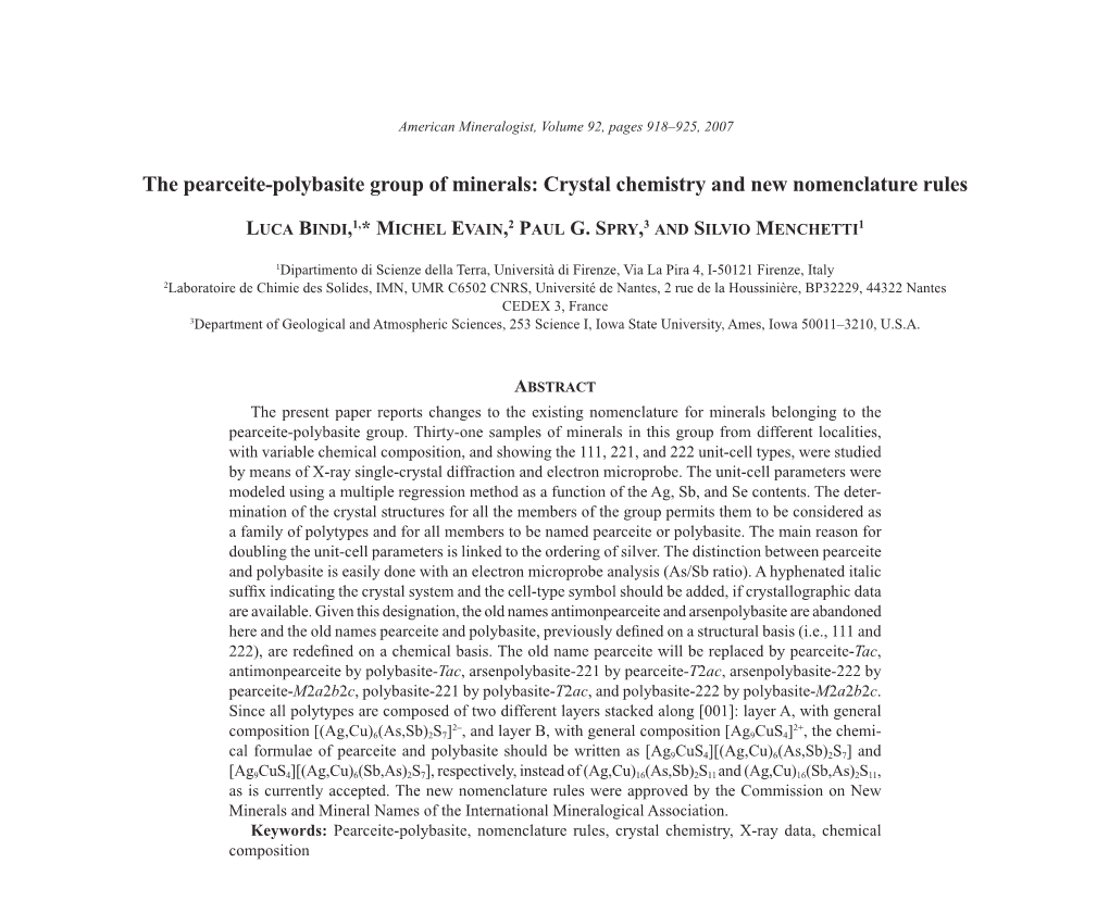 The Pearceite-Polybasite Group of Minerals: Crystal Chemistry and New Nomenclature Rules