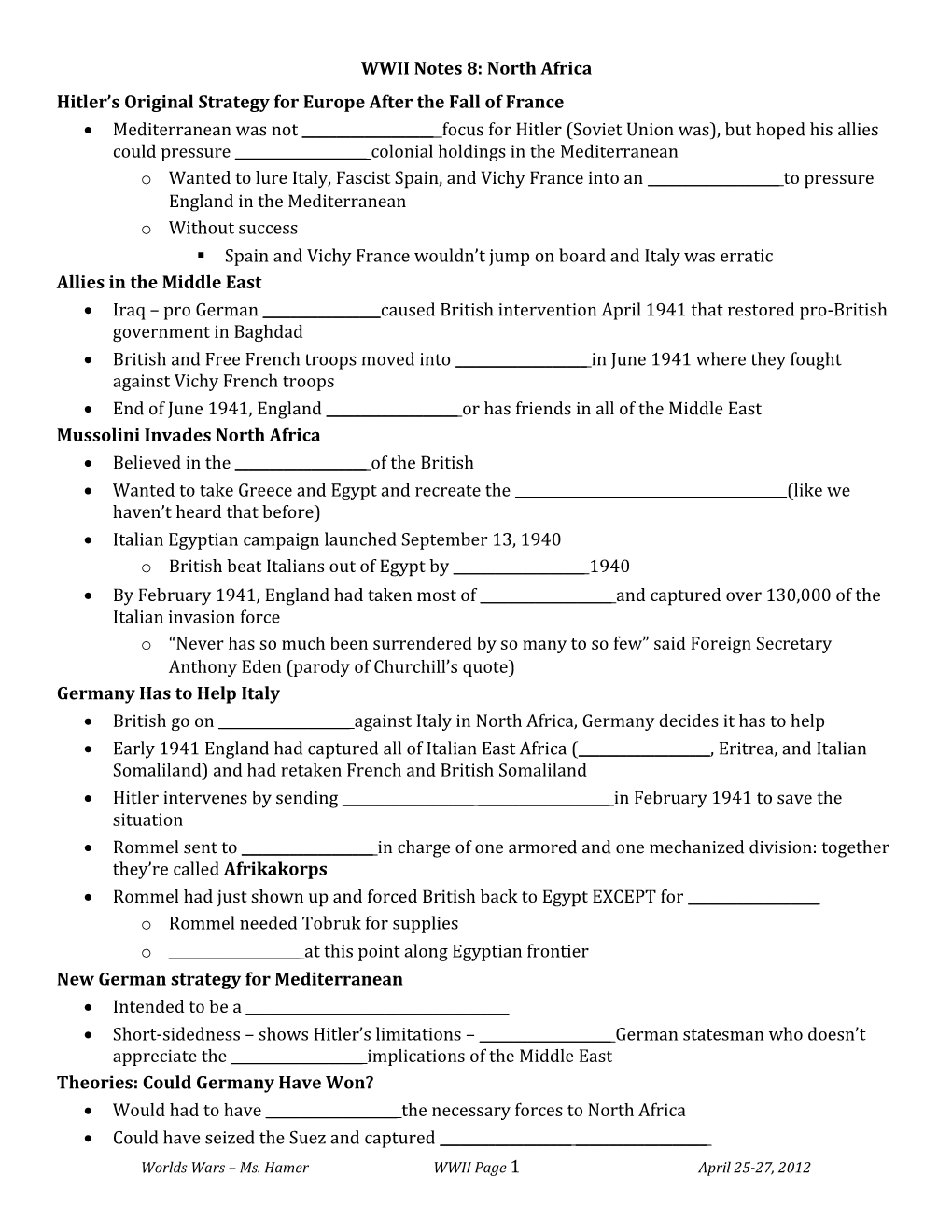 WWII Notes 8: North Africa