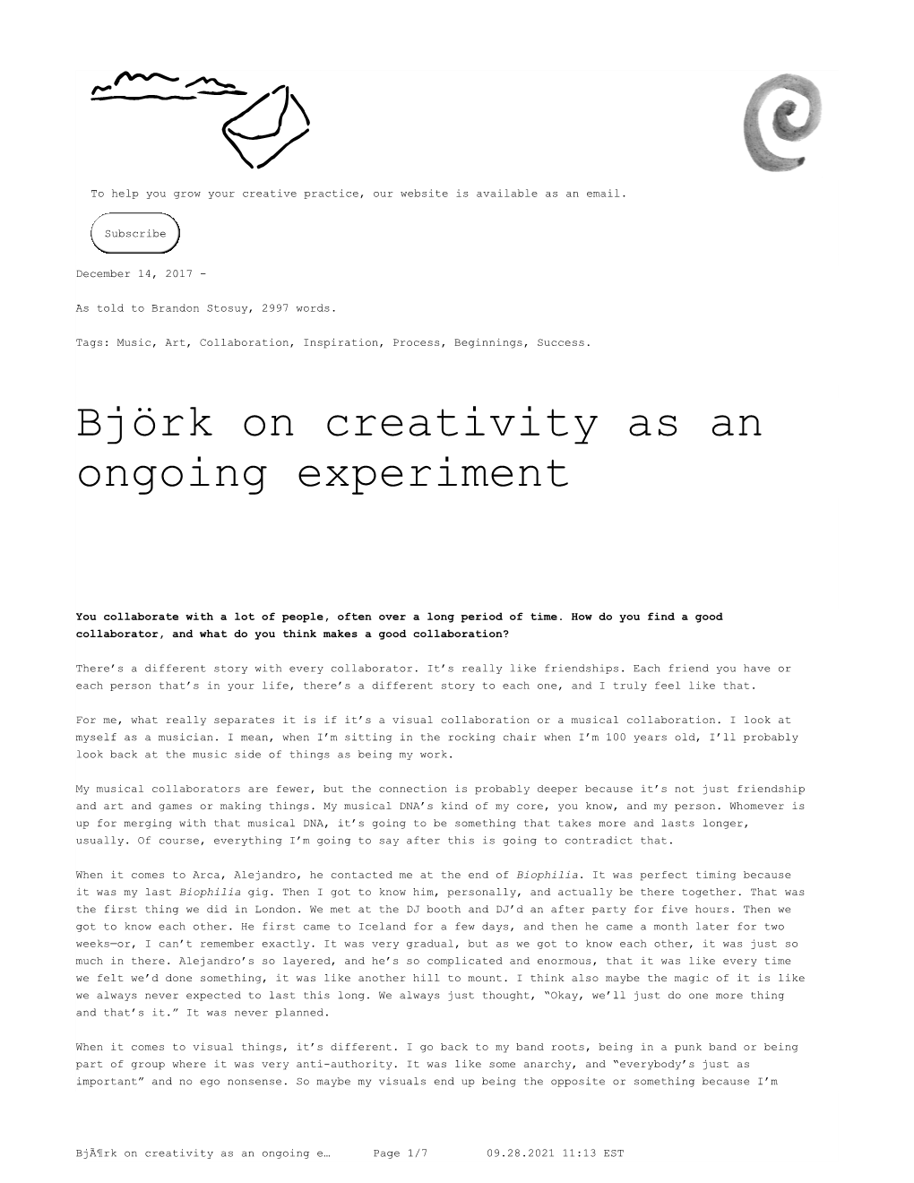 Björk on Creativity As an Ongoing Experiment
