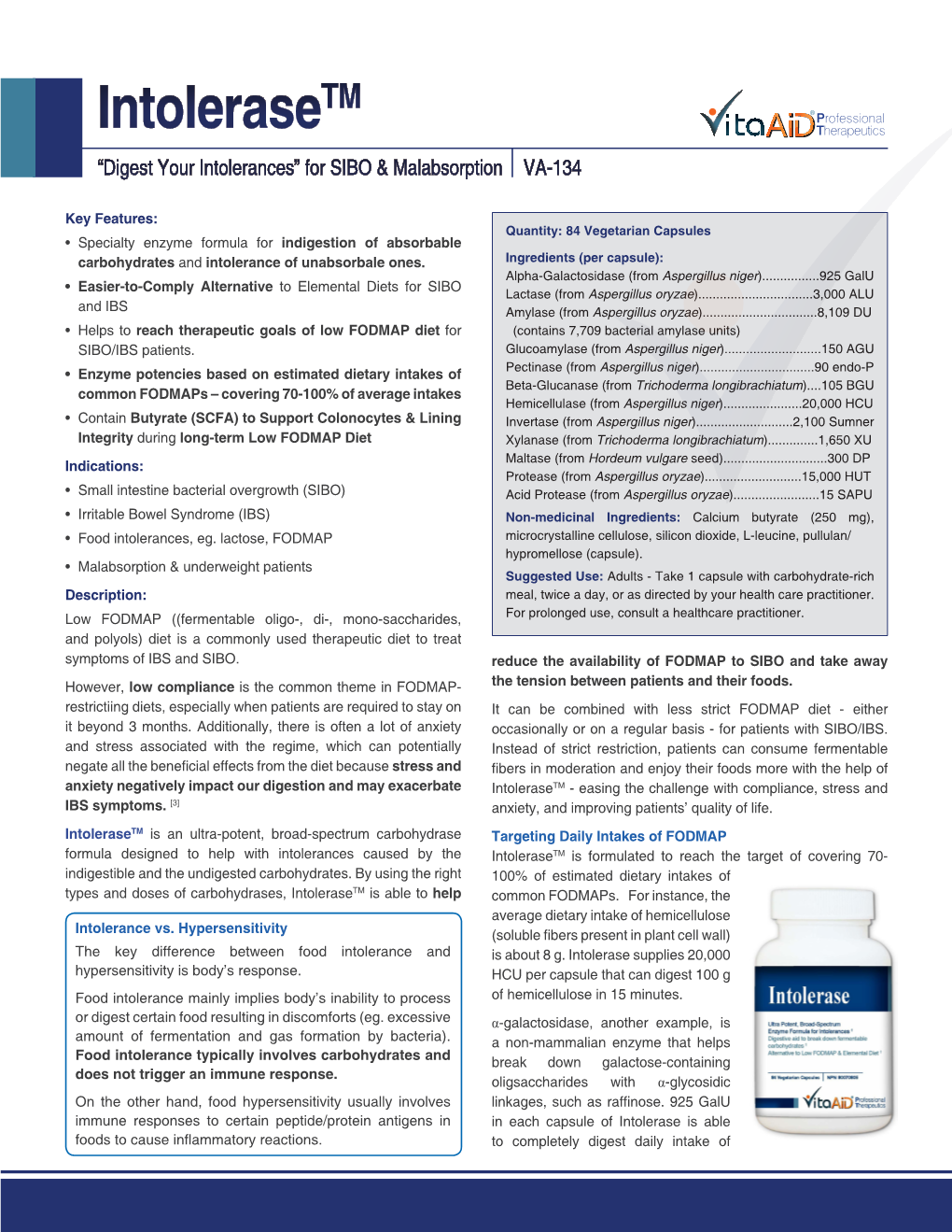 Intolerasetm “Digest Your Intolerances” for SIBO & Malabsorption VA-134