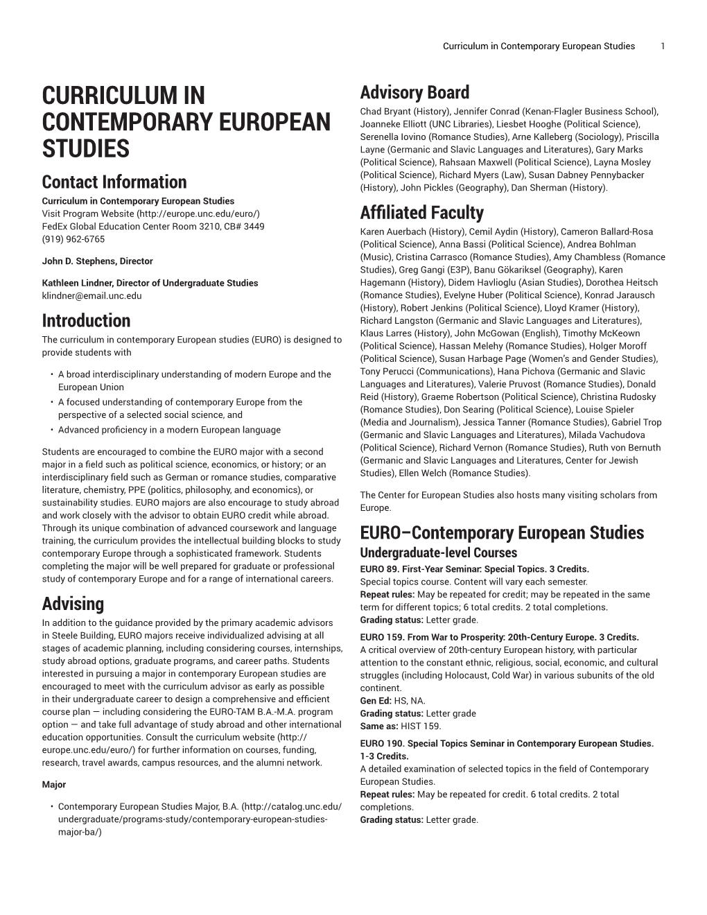 Curriculum in Contemporary European Studies 1