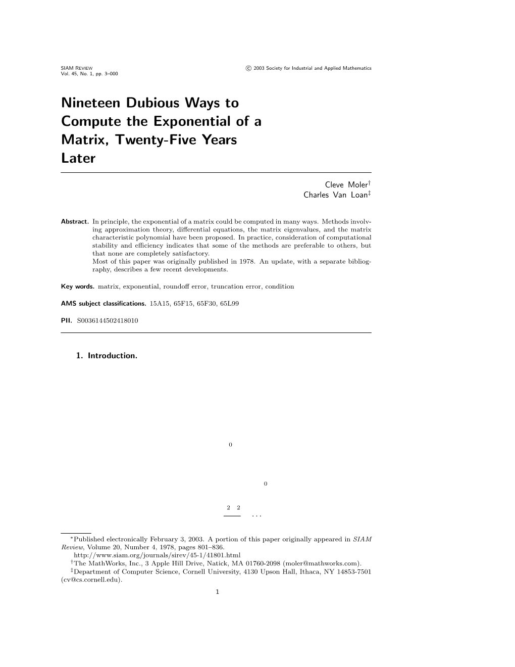 Nineteen Dubious Ways to Compute the Exponential of a Matrix, Twenty-Five Years Later∗