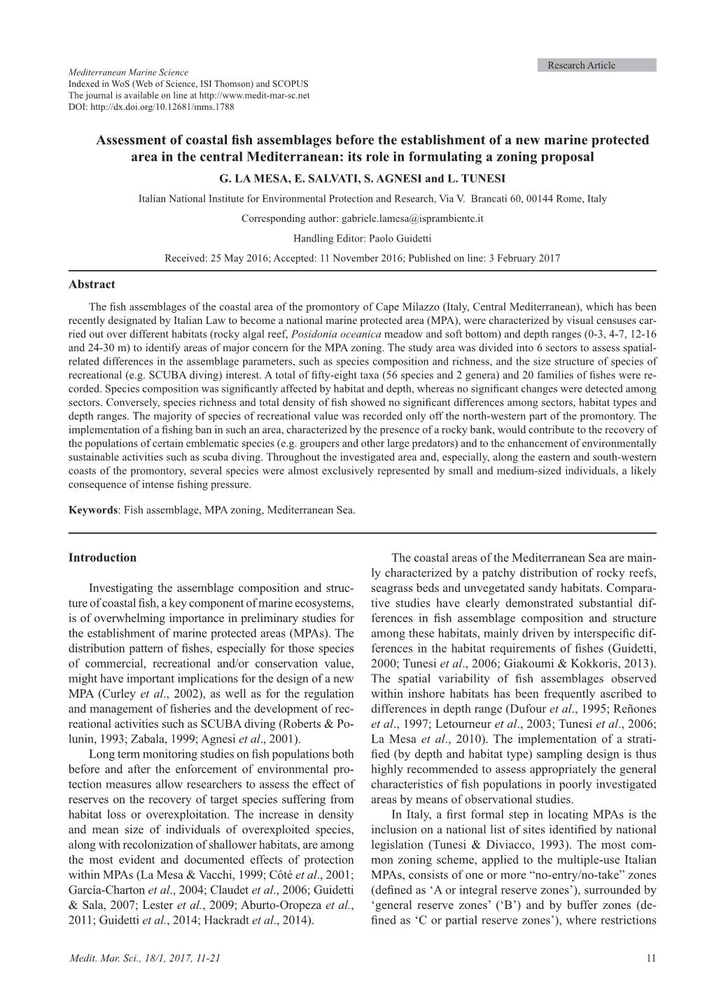 Assessment of Coastal Fish Assemblages Before The