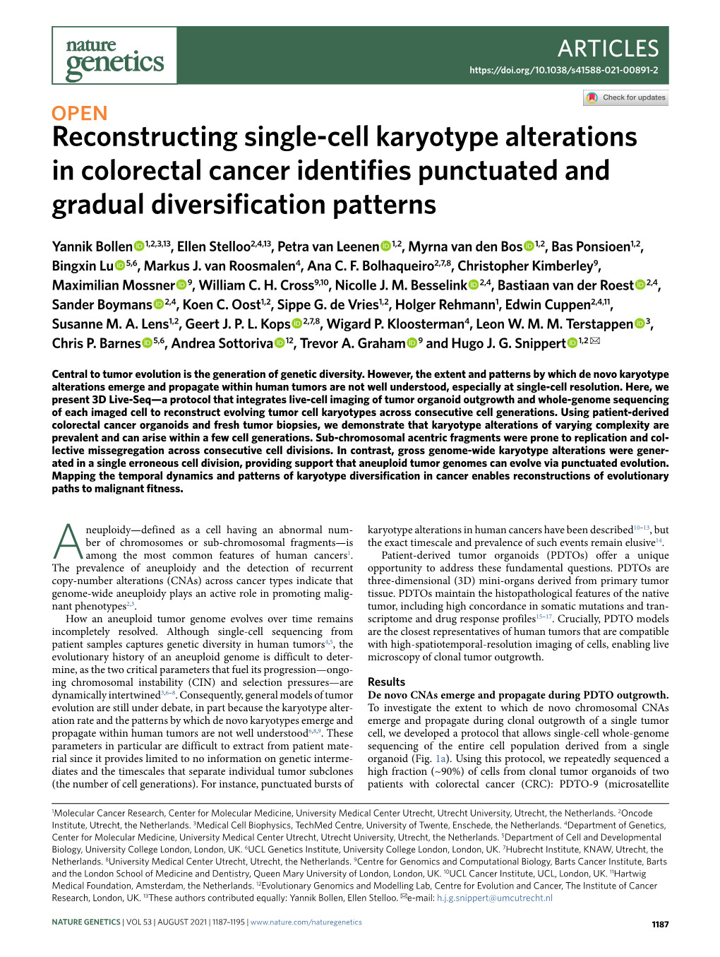 Reconstructing Single-Cell Karyotype Alterations in Colorectal Cancer Identifies Punctuated and Gradual Diversification Patterns