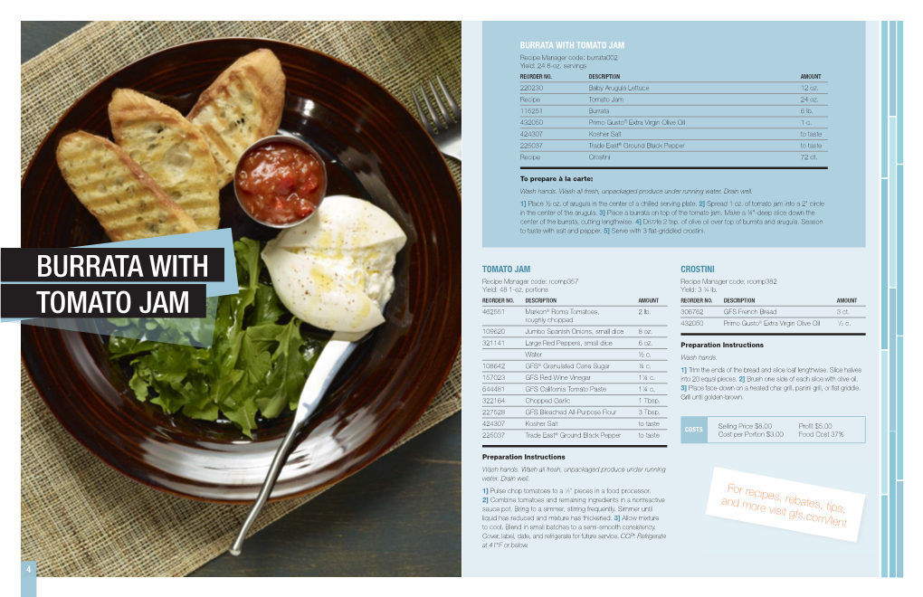 BURRATA with TOMATO JAM Recipe Manager Code: Burrata002 Yield: 24 8-Oz