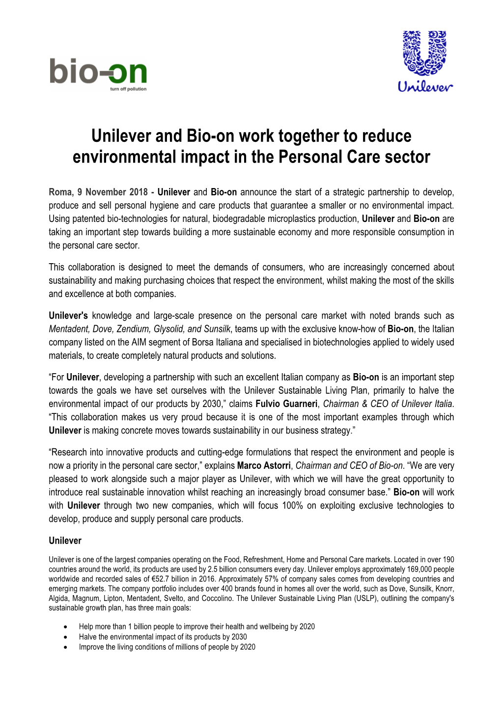 Unilever and Bio-On Work Together to Reduce Environmental Impact in the Personal Care Sector