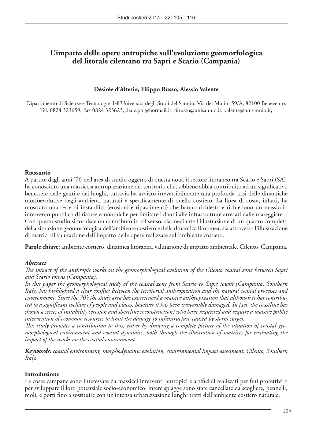 L'impatto Delle Opere Antropiche Sull'evoluzione Geomorfologica Del Litorale Cilentano Tra Sapri E Scario