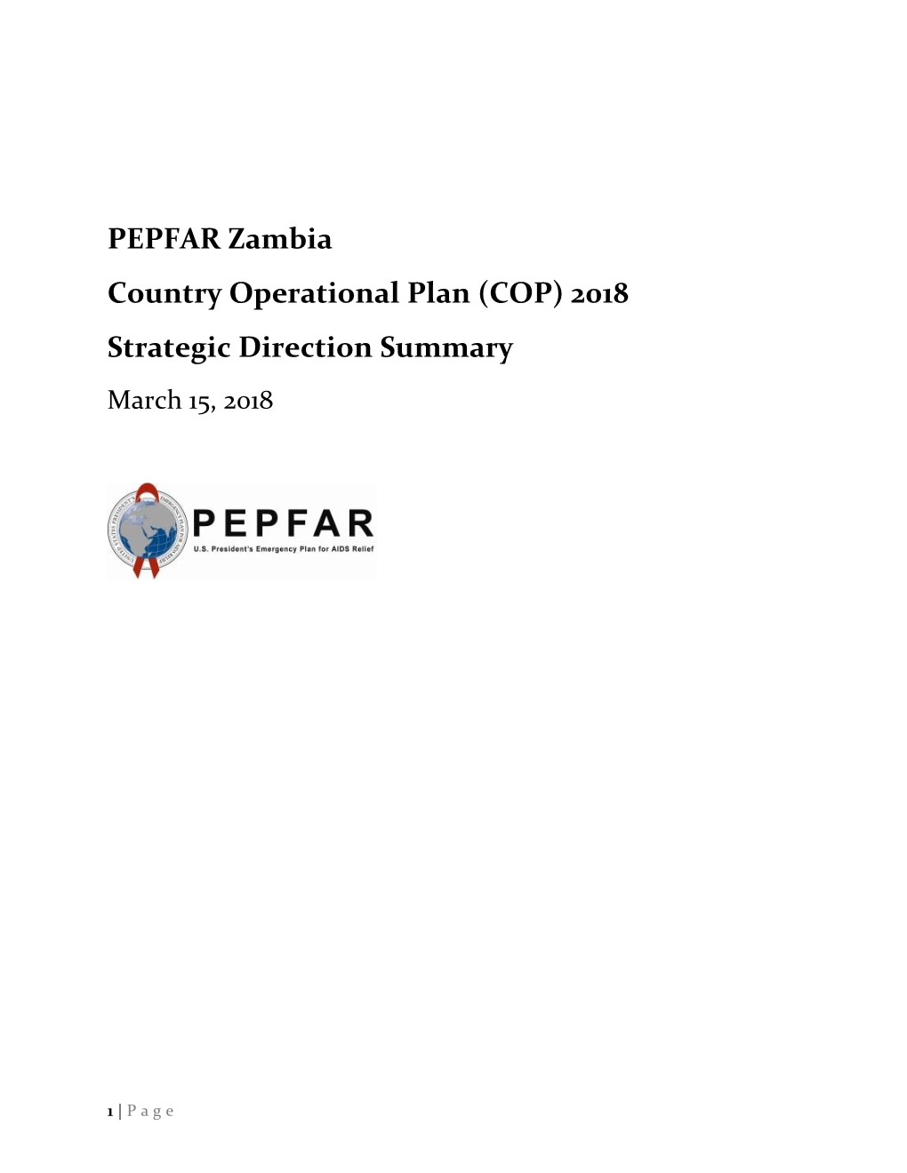 Zambia Country Operational Plan 2018 Strategic Direction Summary