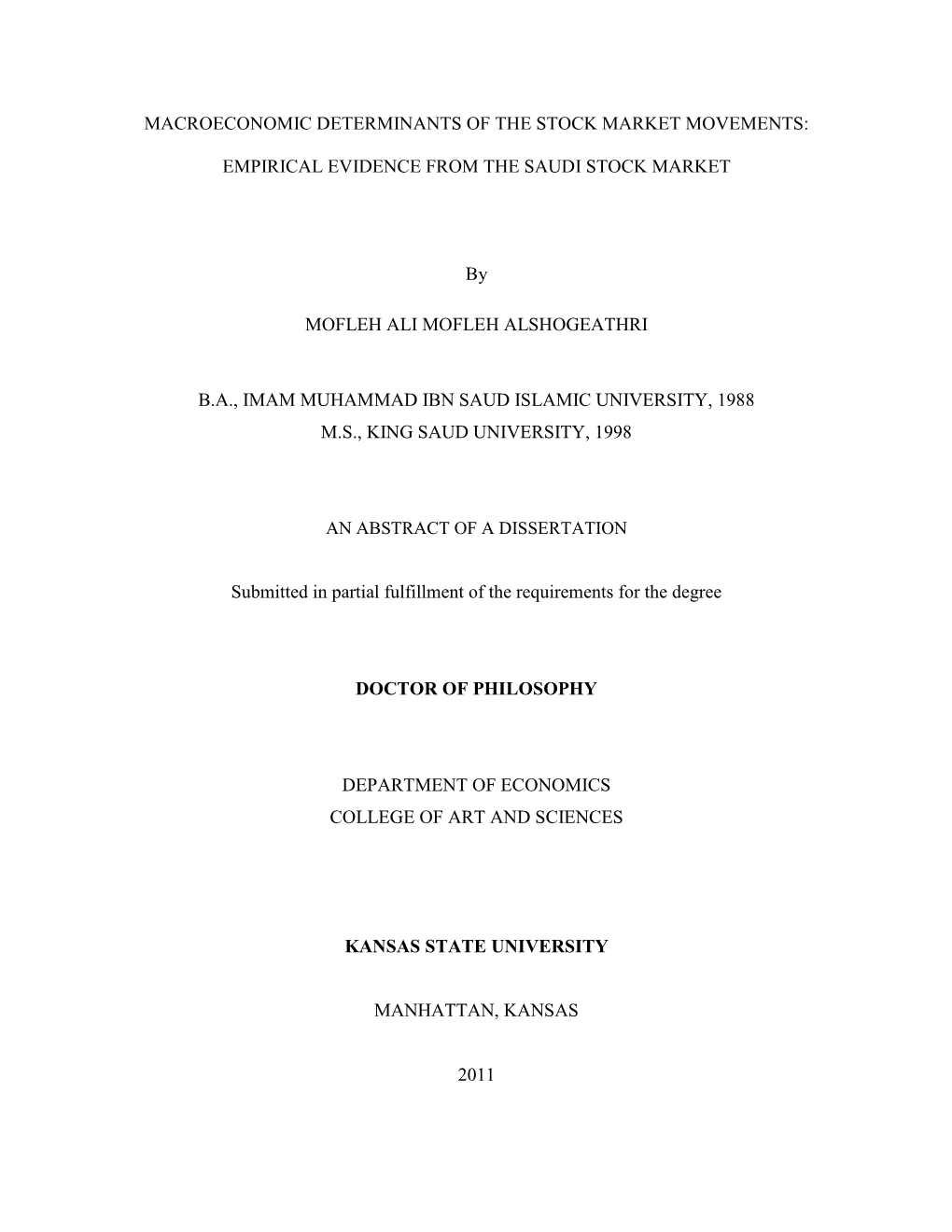 Macroeconomic Determinants of the Stock Market Movements