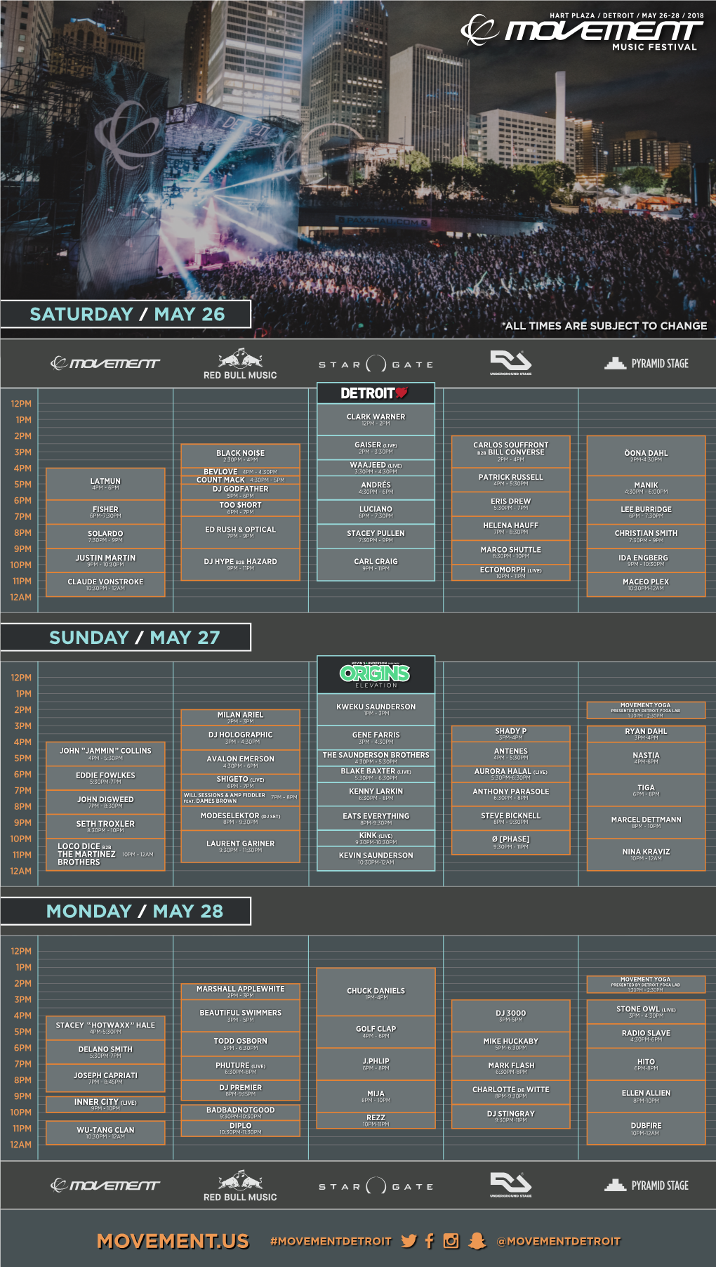 Saturday / May 26 Sunday / May 27 Monday / May 28