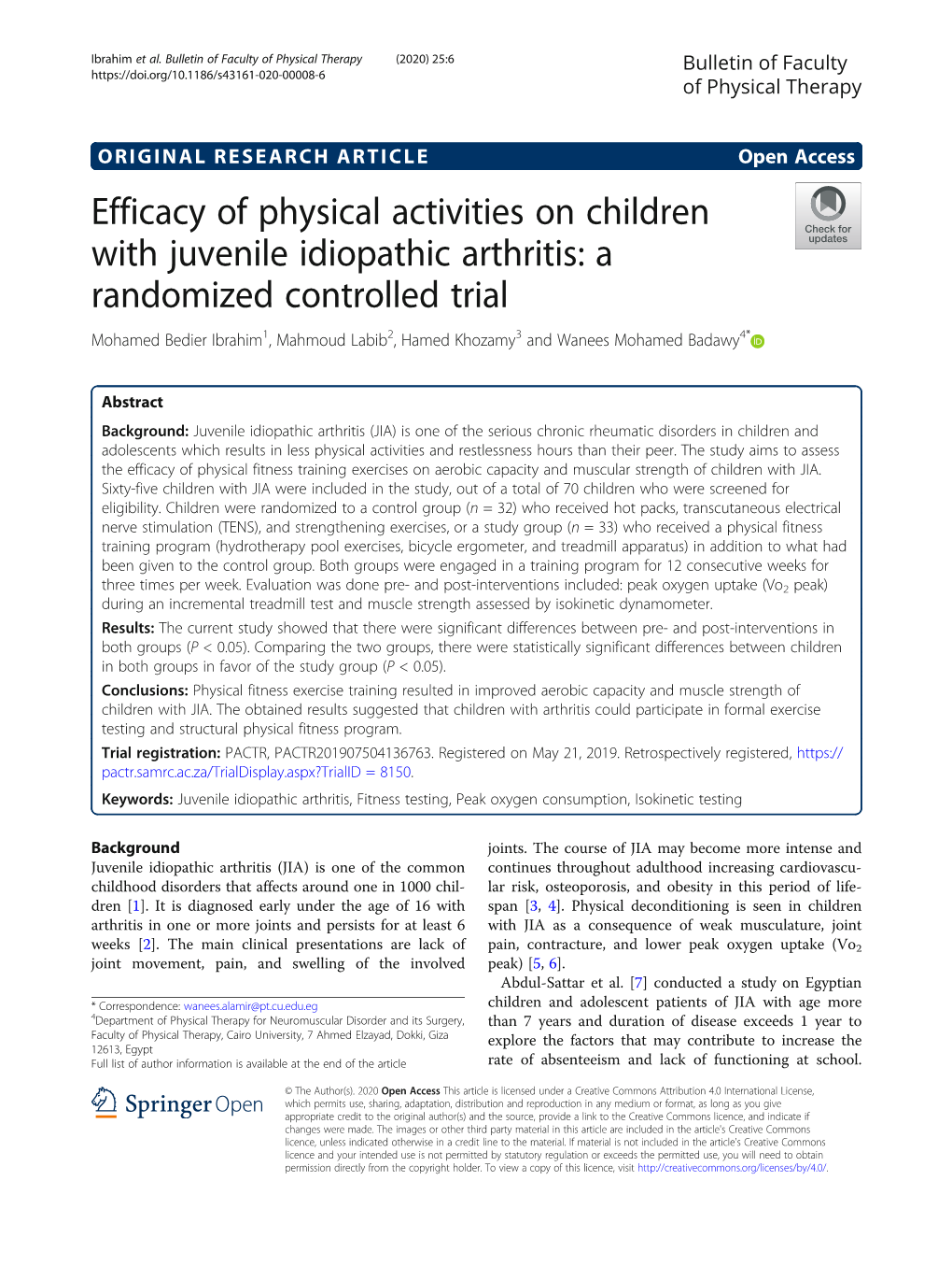 Efficacy of Physical Activities on Children with Juvenile Idiopathic