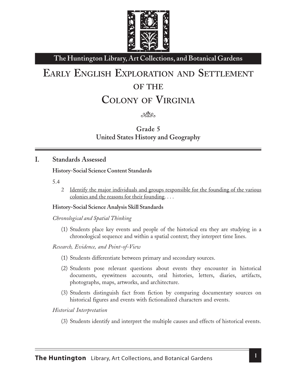 Early English Exploration and Settlement of the Colony of Virginia 