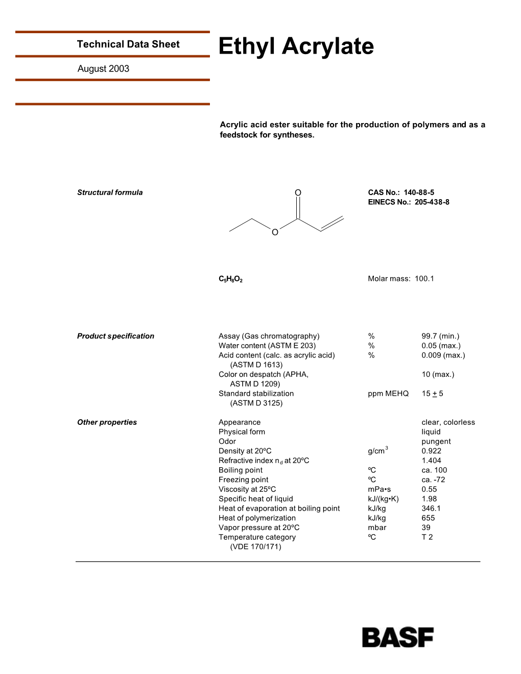 Ethyl Acrylate August 2003