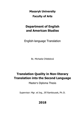 Department of English and American Studies Translation Quality in Non